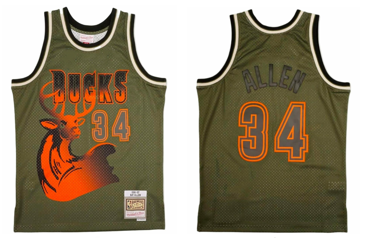Men's Milwaukee Bucks Active Player Custom Olive Throwback Stitched Basketball Jersey